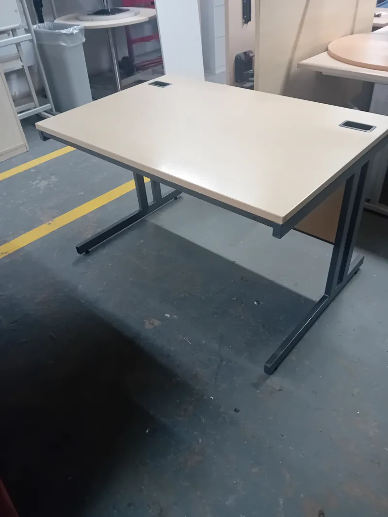 Beige Rectangular desk with grey Metal Frame