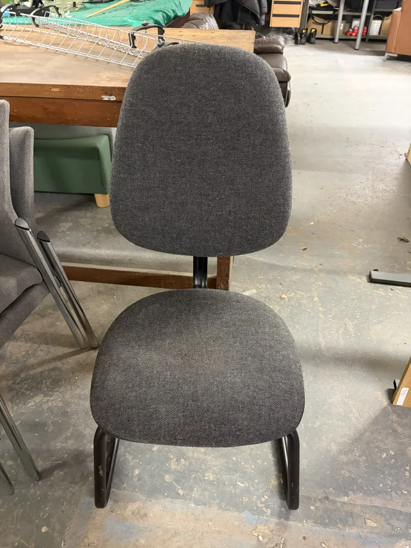 Grey Upholstered Office Chairs with Black Base (Pair)