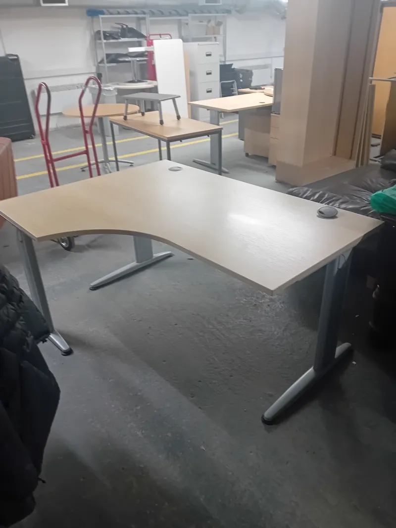 Curved Desk with Metal Frame - Light Wood Top