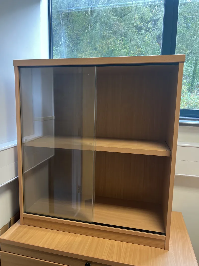 Glass-fronted Display Cabinet with Sliding Doors – 2 Shelf
