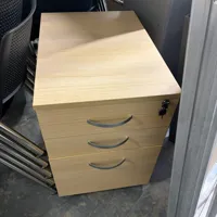 Light Oak 3-Drawer Mobile Pedestal Cabinet with Lock