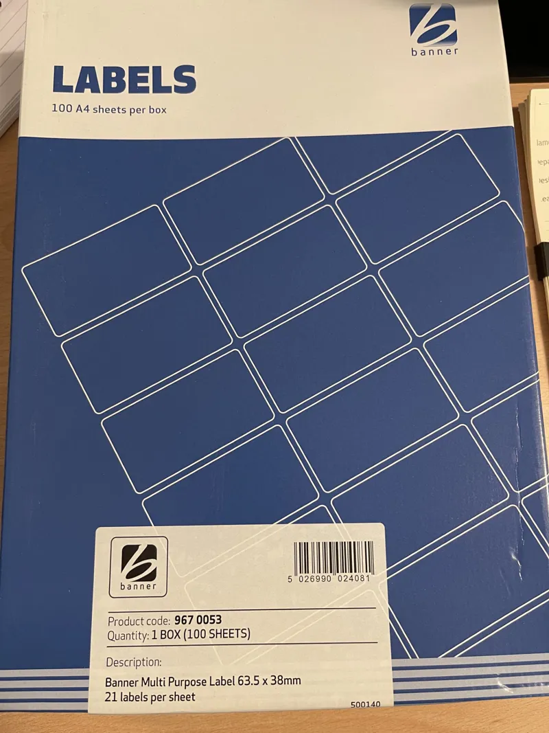 Banner Multi Purpose Labels 63.5 x 38mm - 100 A4 Sheets