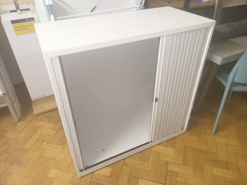 White Tambour Door Storage Cabinet with Shelving