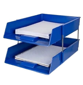 Blue Plastic Desktop Letter Trays - Stacking Set